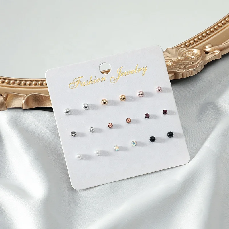 

9 Pairs/lot Simulated Pearl Stud Earring Set for Girls Cute Ear Studs Wholesale woman Kids Jewelry
