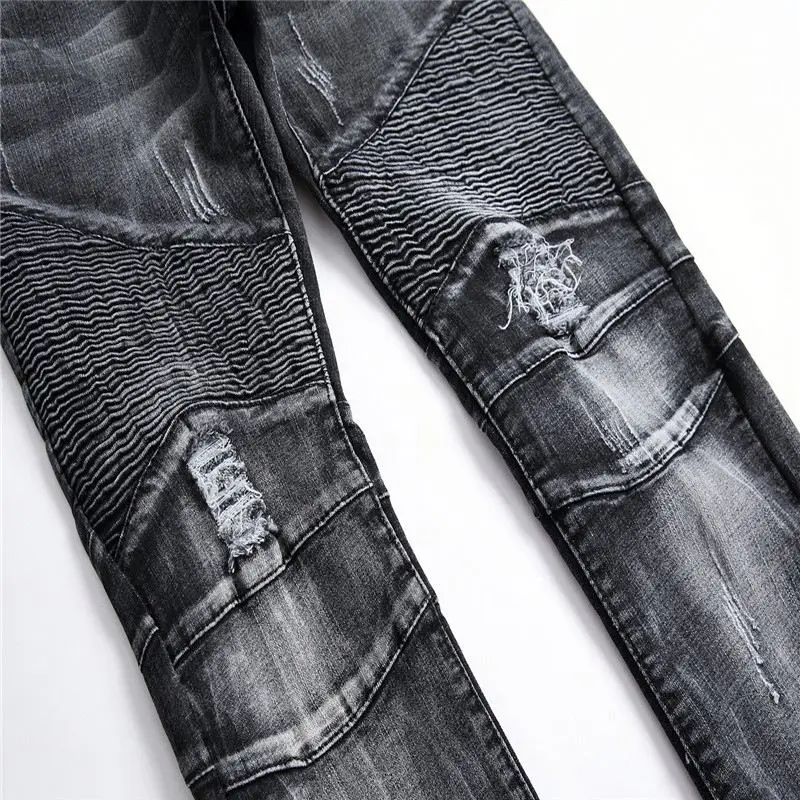 

Hot Sale Black Slim Stretch Jeans Personalized Letter Print Cool Men's North American Modern Cotton Blended Pencil Pants, Customized color