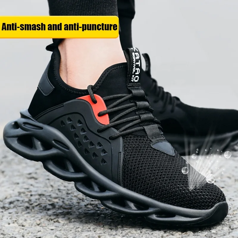 

GUYISA Fashion Hot Sale Safety Shoes High Quality Four Seasons Outdoor Sneakers Steel Toe Protection Lightweight Safety Shoes, Black