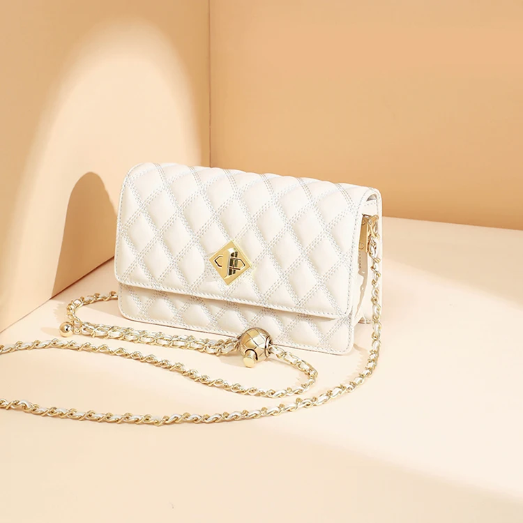 

Small High Sense Hardware Summer Single Shoulder Chain Genuine Leather Crossbody Bag Women, Black,white