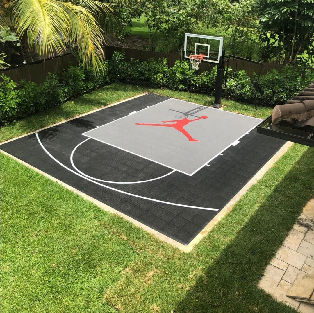 

25x30 feet customize size with lines with logo backyard outdoor interlocking basketball court flooring