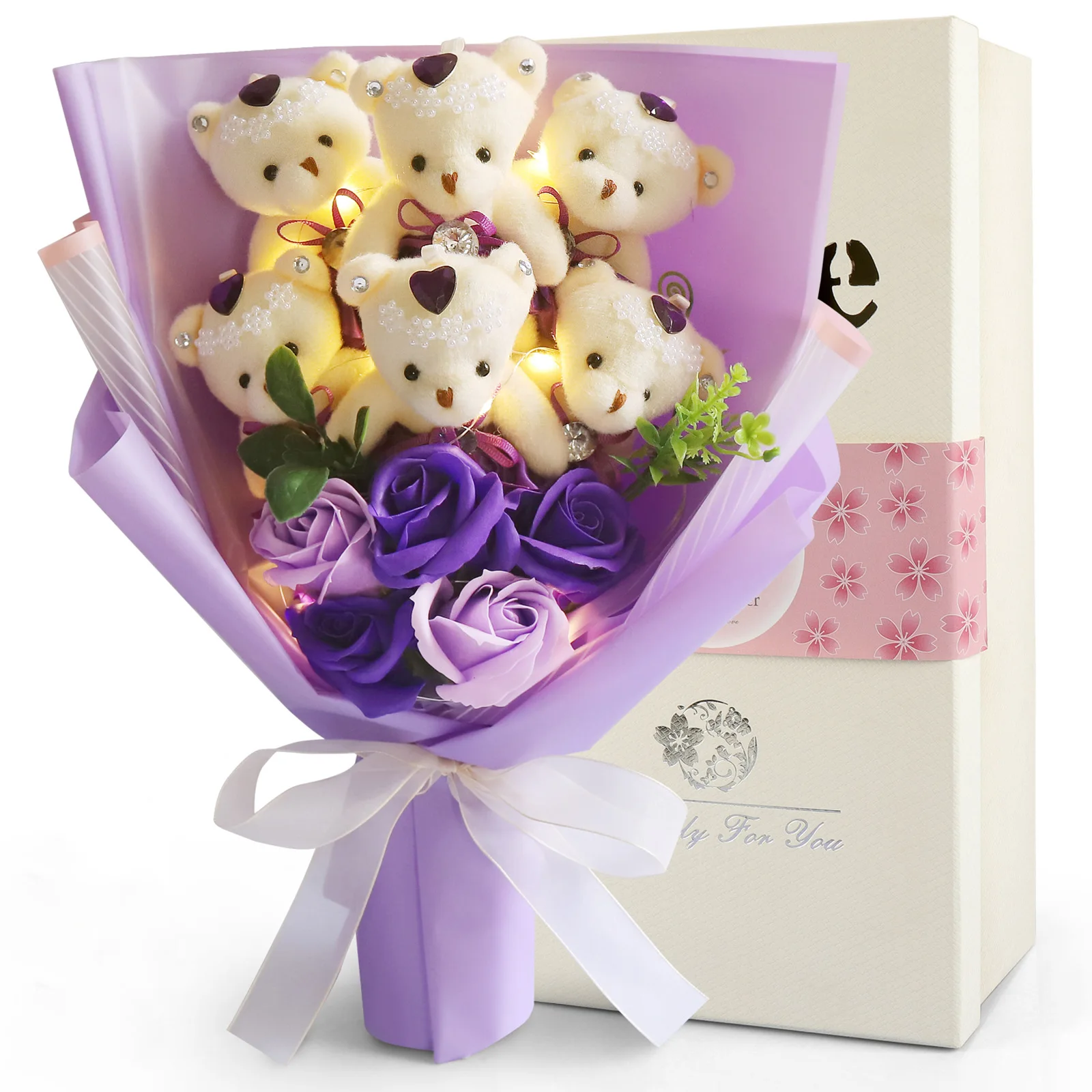 

Valentines Day Gift Plush Toy Animal Flower Bouquet Cartoon Purple Stuffed Soft Toy Plush Teddy Bear Bouquet