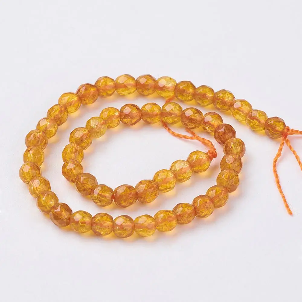 

Pandahall 4mm Natural Faceted Round Imitate Citrine Quartz Crystal Beads