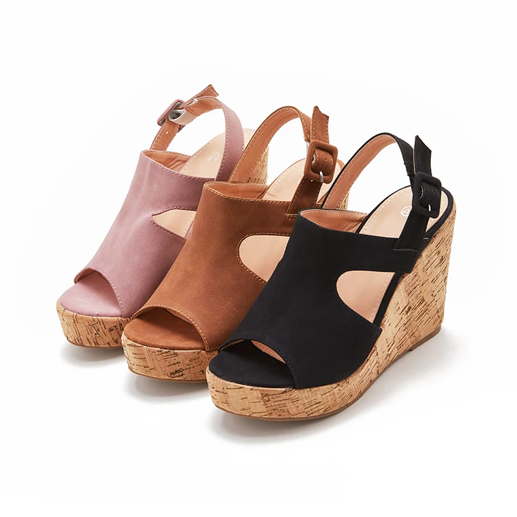 

2021 summer new arrivals woman designers wedges heeled ladies sandals, Black pink brown