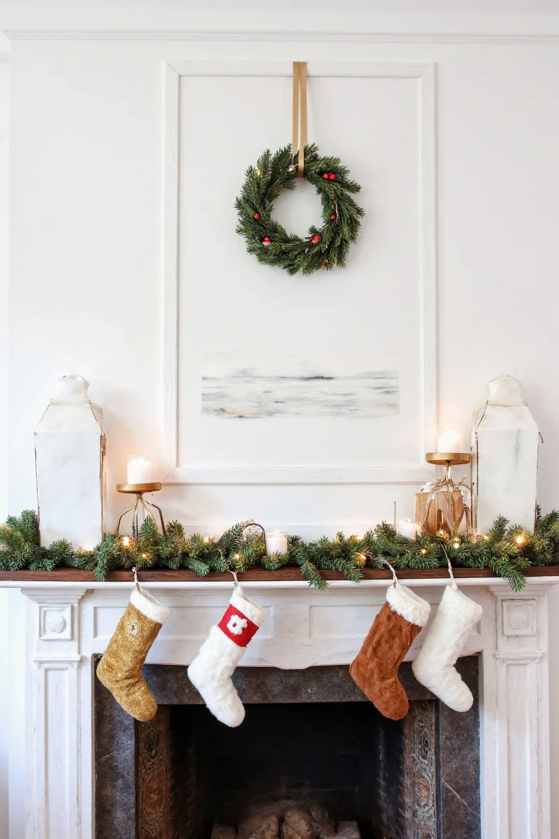 Final view of family-friendly Christmas mantel