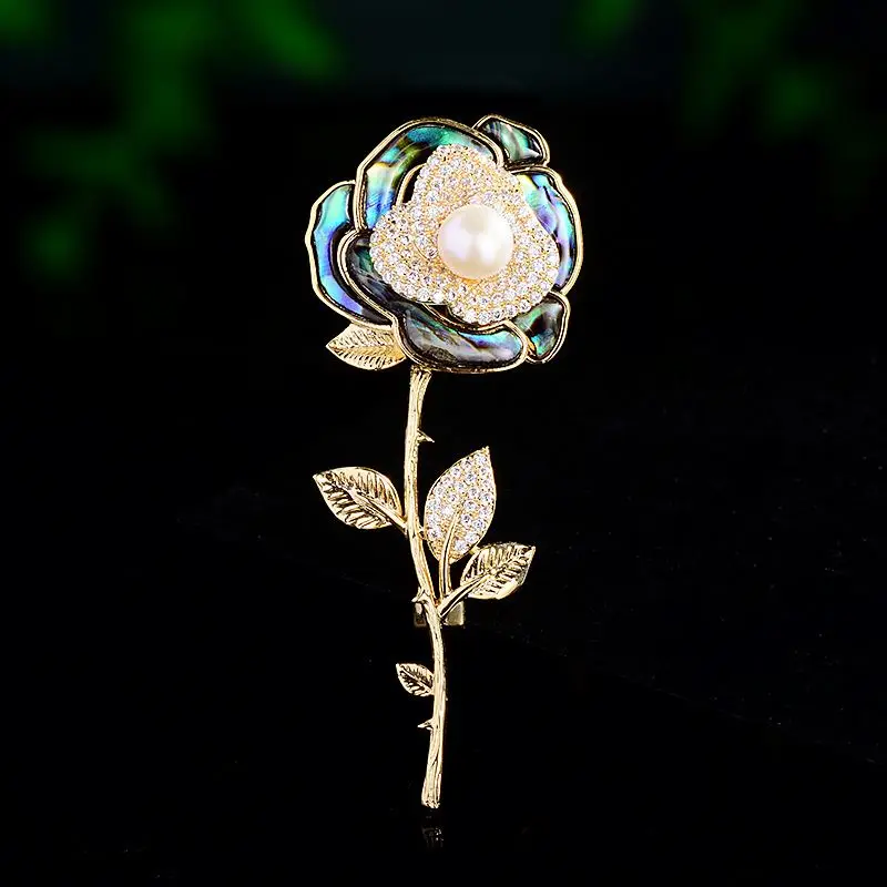 Fashion Rose With Pearl Brooch Pin for woman