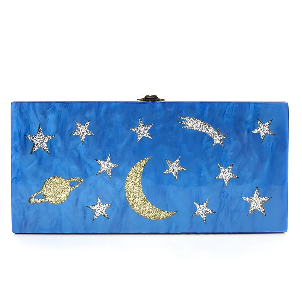 

Luxury Ladies Evening Bags Good Quality Acrylic Bag Moon and Stars Women's Square Box Bag Shoulder Chain Bag Wholesale