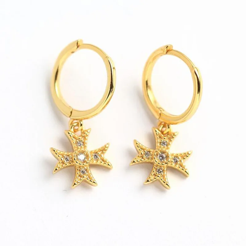 

QIANZUYIN Wholesale Fashion 18k Gold Sterling Silver 925 Jewellery Earrings Layered Hoop Cross Earrings For Girl