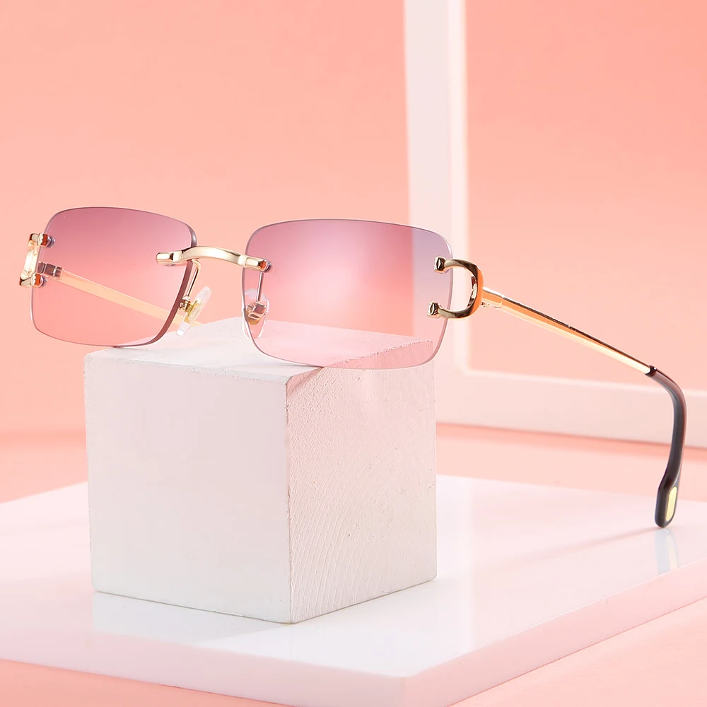 

7625 classic retro classic retro sunglasses with the characteristics Square rimless cut edge sunglasses for women