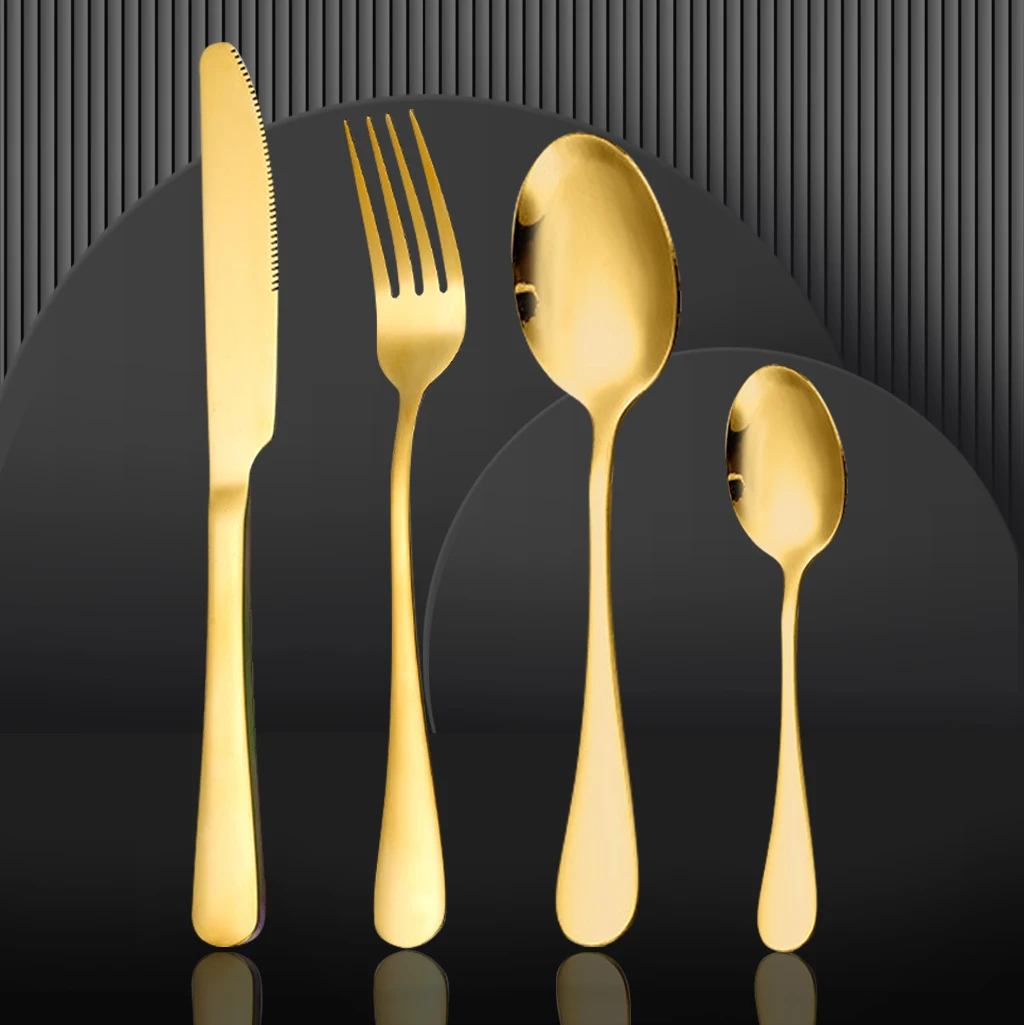 

Dishwasher Safe PVD Coating Flatware set Stainless Steel Gold Plated Bulk Cutlery SetSpoon Fork Knife