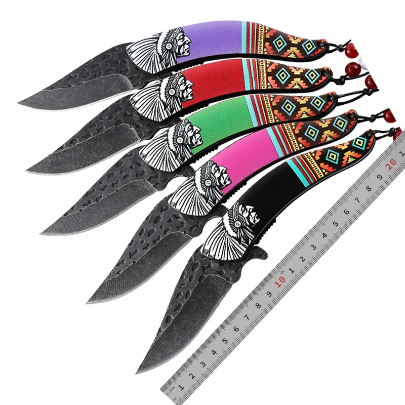 

New product ideas 2022 pink indiann handle material handmade folding pocket tactical outdoor hunting combat knives for men