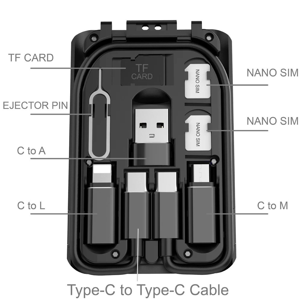 USB C Multifunktional Urban Survival Card Datenkabel Set OTG Adapter für Reiseauto Multi-Type Ladekabel Konverter Einschließlich USB A Lightning Kann als Telefonhalter Verwendet Werden