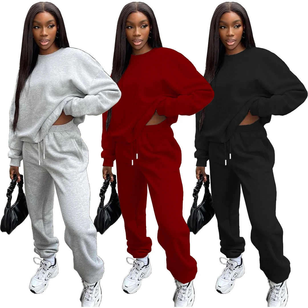 

2021 Autumn Winter Custom Women swear Jogging Biker Long Suit Two Piece Set Women Autumn Clothes Ladies, Solid