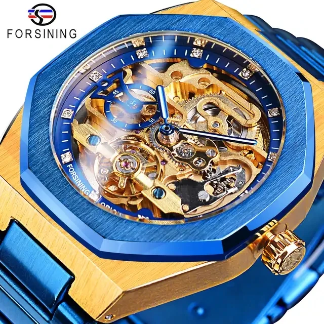 Forsining 2026 New Men Automatic Watch 3D Diamond Skeleton Hollow Mens Wristwatches Luminous Watches Tourbillon Montre Homme