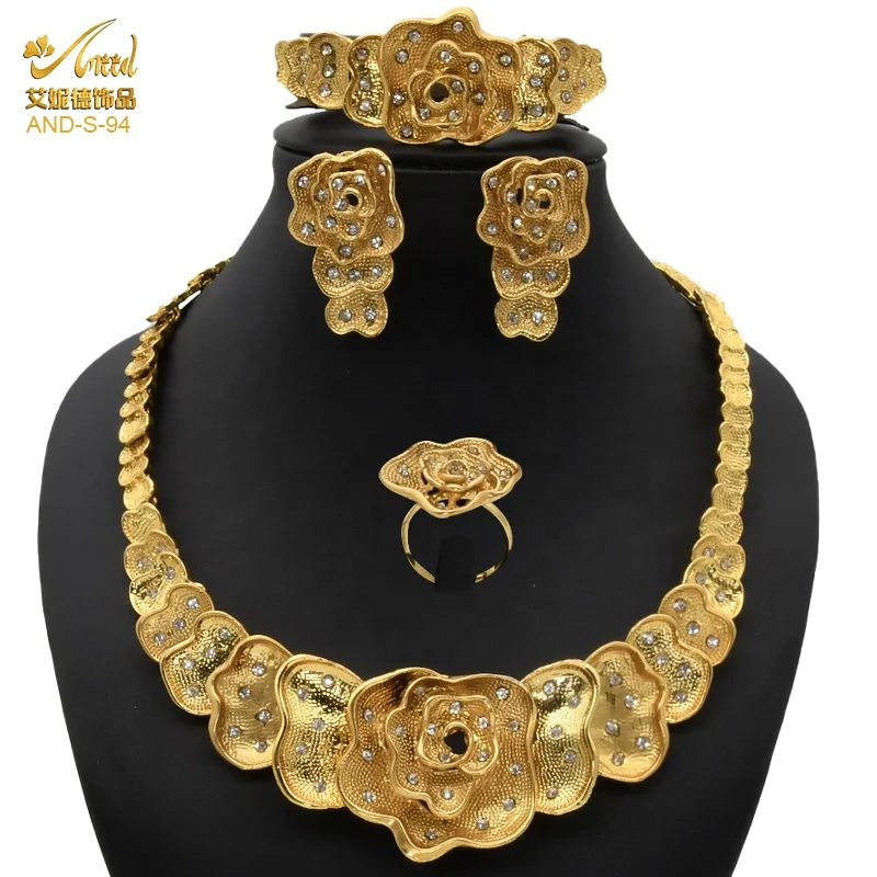 

Manufacturer supplier sparkling gold plate jewelry sets necklace earrings bangle ring four piece sets