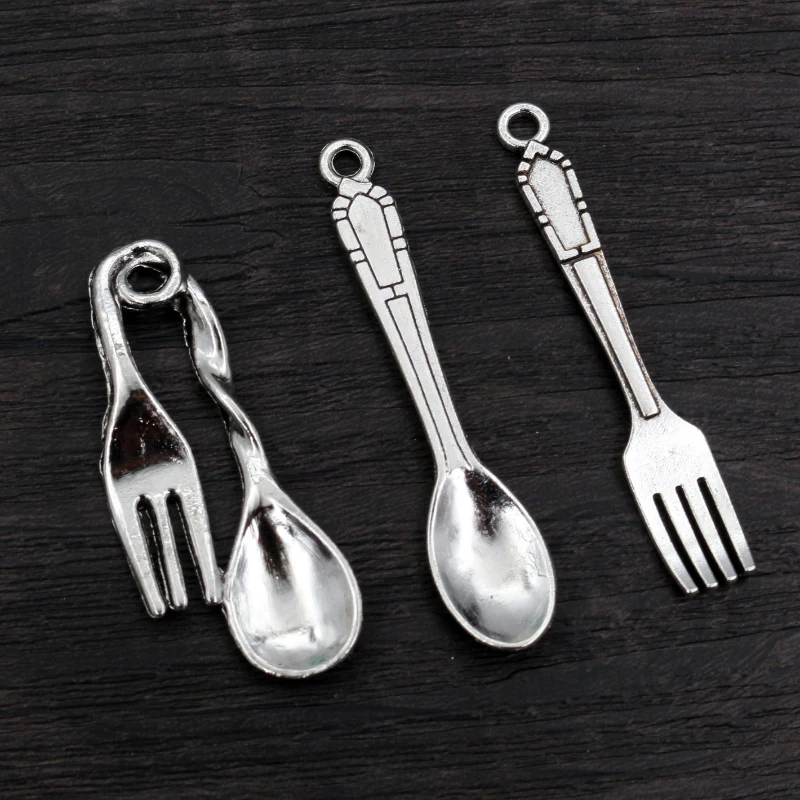 

20pcs Spoon Fork Dining Charms Tibetan Antique Silver Plated Tableware Pendants Charms DIY Jewelry Making Accessories Findings