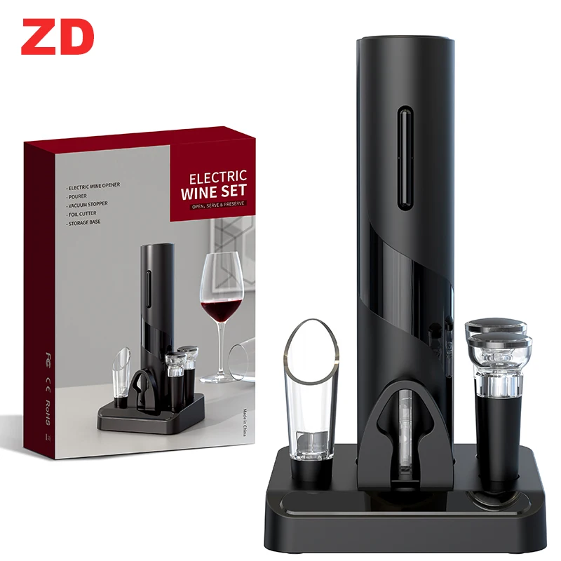 

Electric USB Charging Wine Opener Set with Storage Base,Red Wine Bottle Opener Gift Set, Black