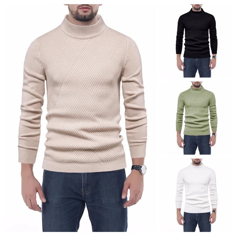 

Men's striped solid color half turtleneck sweater knit sweater wool youth sweater, Shown