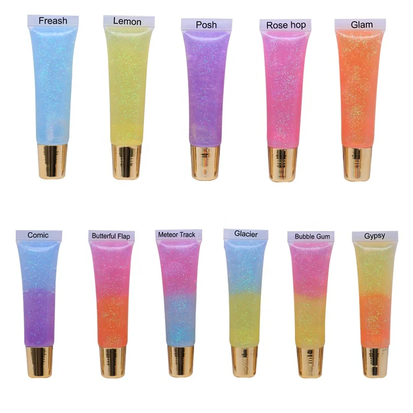 

Lip gloss base Wholesale Clear kid 55 colors squeezed tube packaging private label fruit flavour glitter nude lip gloss makeup