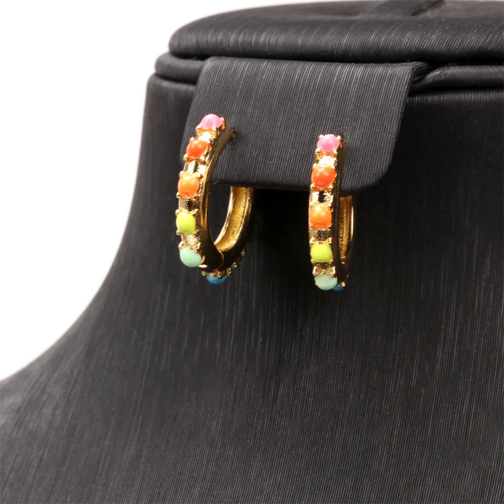 

Cute Colorful Enamel Bead Circle Earrings Oil Drop Gold Plated Small Hoop Huggie Earrings