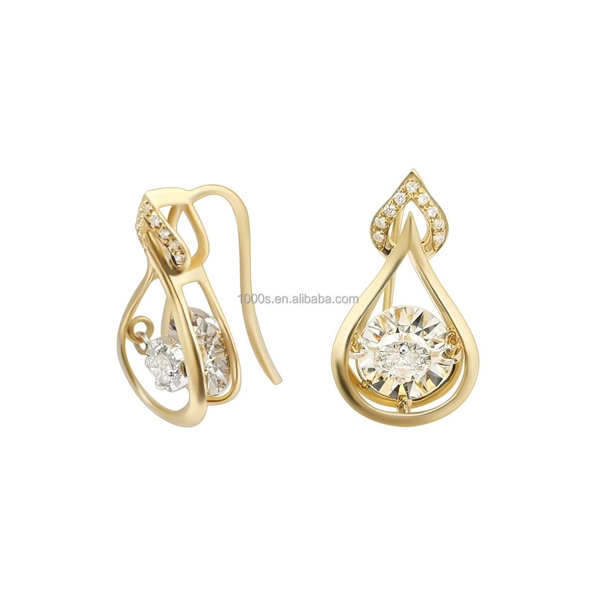 

Luxury Real 18K Solid Gold Natural Dancing Diamond Earrings Moving Stone Water Drop Shape 18k Gold Earrings Fine Jewelry