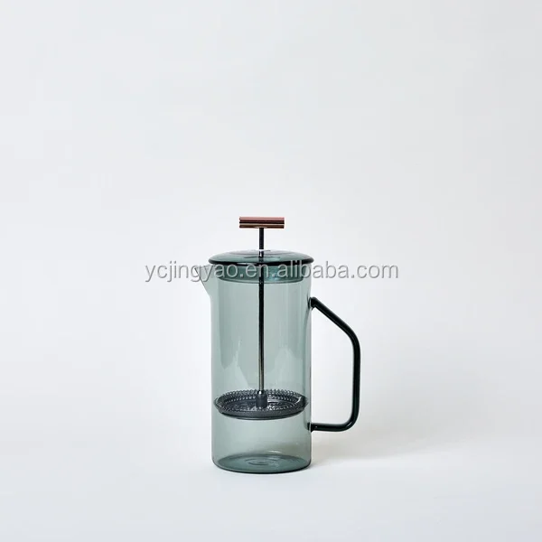 

1000ml Heat Resistant Borosilicate Grey Glass French Press Coffee Maker with Exquisite Stainless Steel, Clear