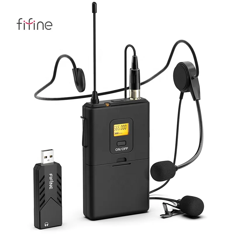 

Fifine K031B High Quality Wireless Lapel Microphone With Headset For Teaching Lecturing Public Speaking, Black