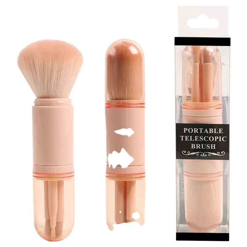 

Hot Selling Custom Label 4 in 1 Single retractable Powder Blush Brush customized logo wholesale New Design brushes, White, pink, green, black