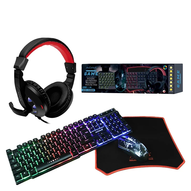 

Hot Sale 4 In 1 For Pc Gamer Wired Rgb Light Strip Led Backlit Mechanical Keyboard Gaming Keyboard And Mouse Headphone Combo