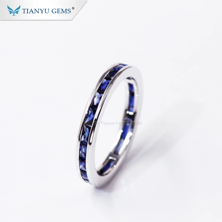 

French Cut Blue Corundum Gemstone Fine Jewelry Custom Sapphire Engagement Rings for Lady Women