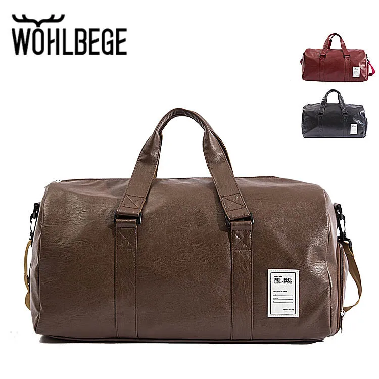 

2020 New Custom Logo Travel Fashion Bag Male and Female Sport Gym Workout Duffle Bag Waterproof Portable Tablet Tote PU Bag, Brown/black/red wine