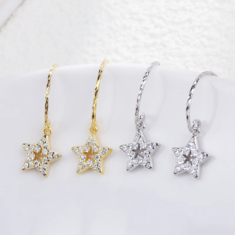 

French Geometric Gold Five-pointed Star Hoop Star Crochet Rhinestone Geometric Earrings