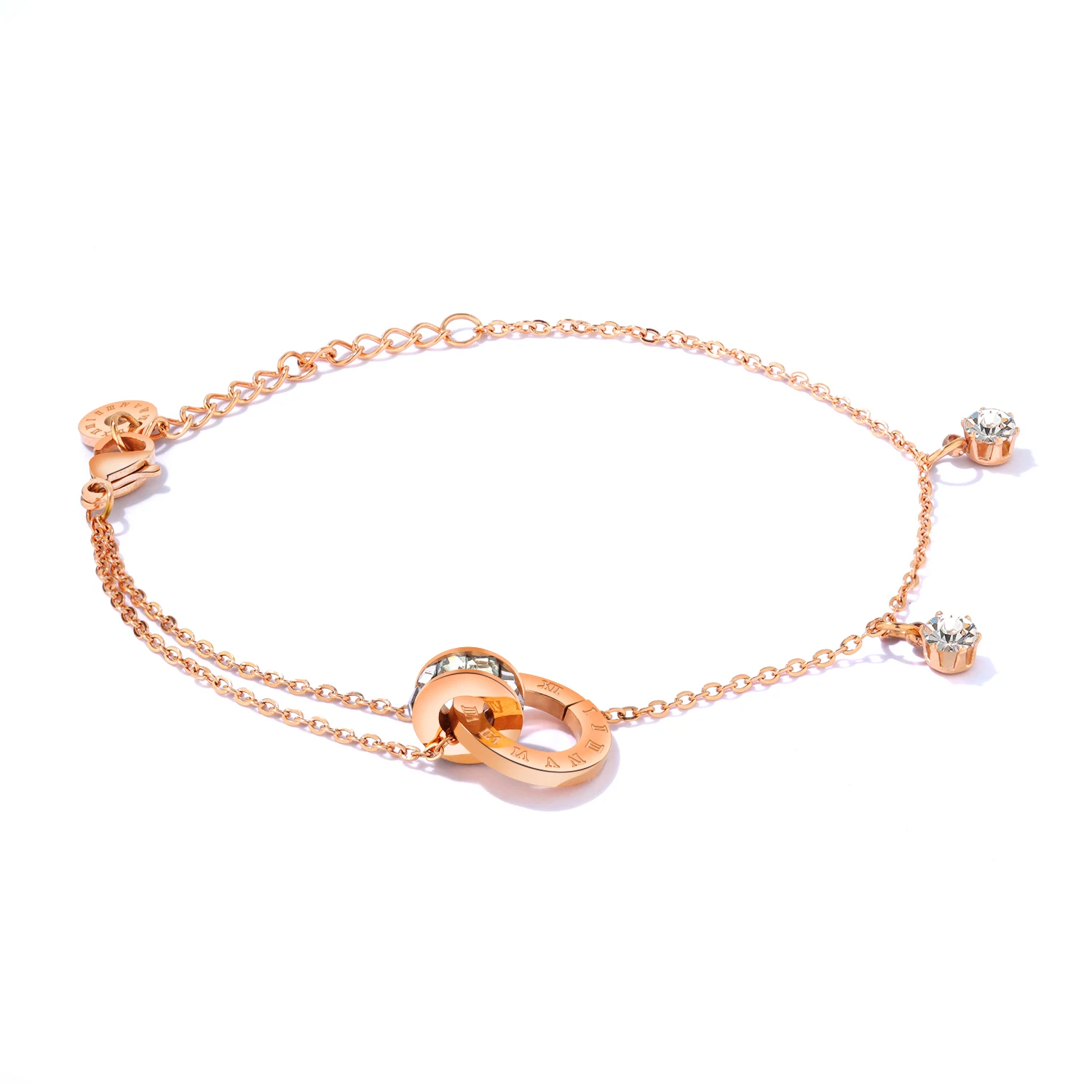 

Delicate Bead Women CZ Arm Jewelry Stainles Steel Roman Numeral Bracelet, Rose gold,accept custom color