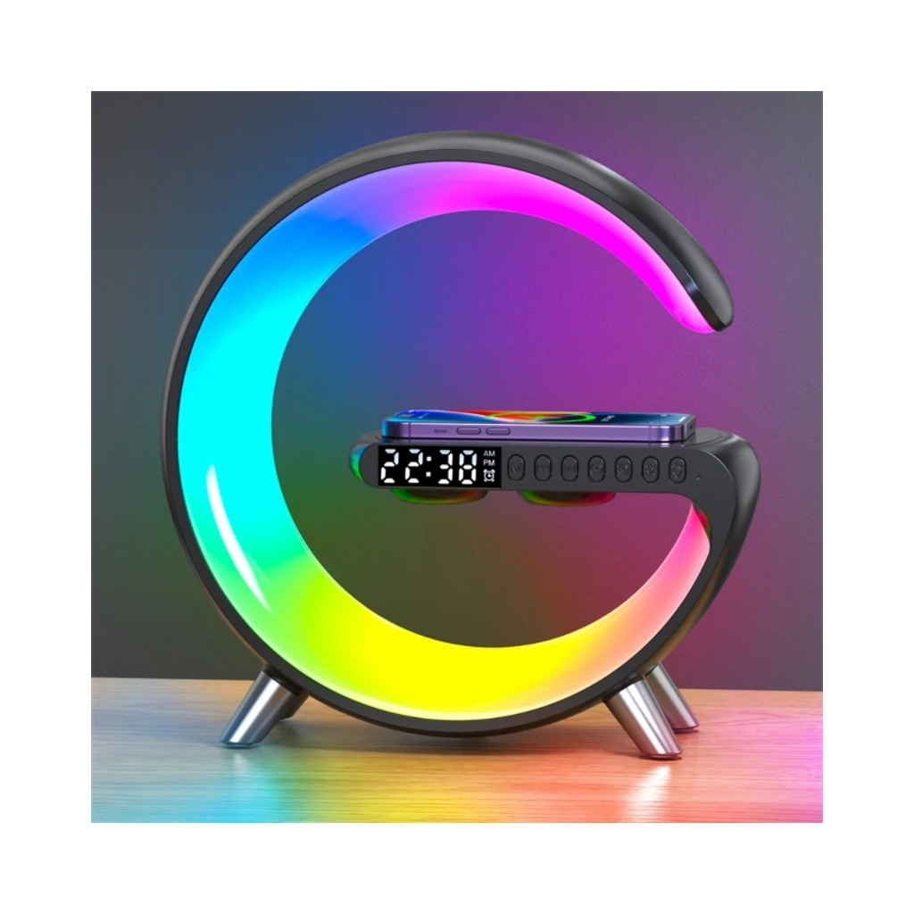 

Best seller 2024 6 in1 Wireless Charger N69 RGB Light BT Speaker Alarm Clock App Control For iphone 14 Pro Max13/13 Pro Max 12