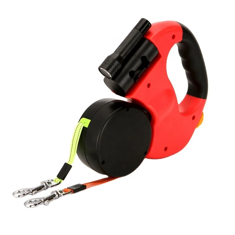 

Retractable Dog Leash with Bag Dispenser pet leash with Led light double leash