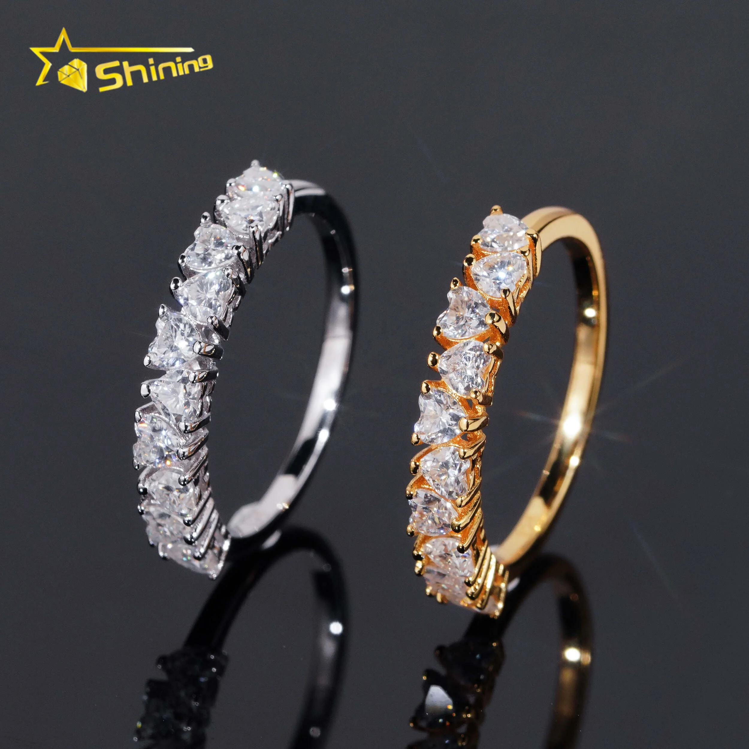 Fine Jewelry Pass Diamond Tester Heart 3*3mm 925 Silver Moissanite Women Half Eternity Rings