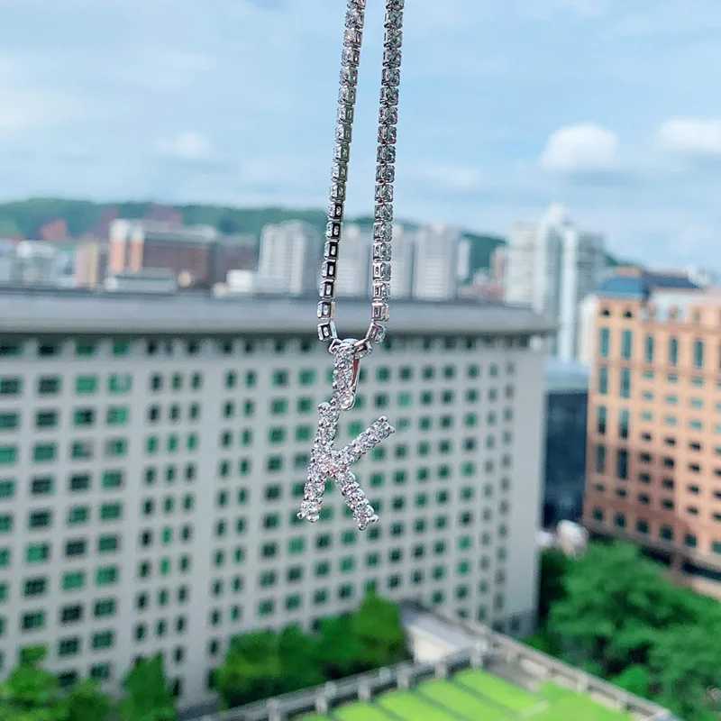 
wholesale alphabet cubic zirconia tennis diamond letter initial pendant necklace silver women jewelry 