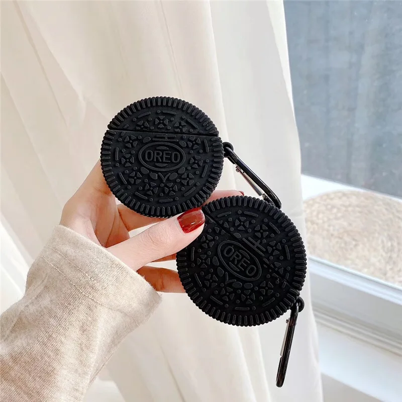 

Hot Sale 3D Funny Oreo Cookies Design Earphone Case with Keychain for Airpods Pro Cute Biscuit Style Soft Cover for Airpods 1/2, Black