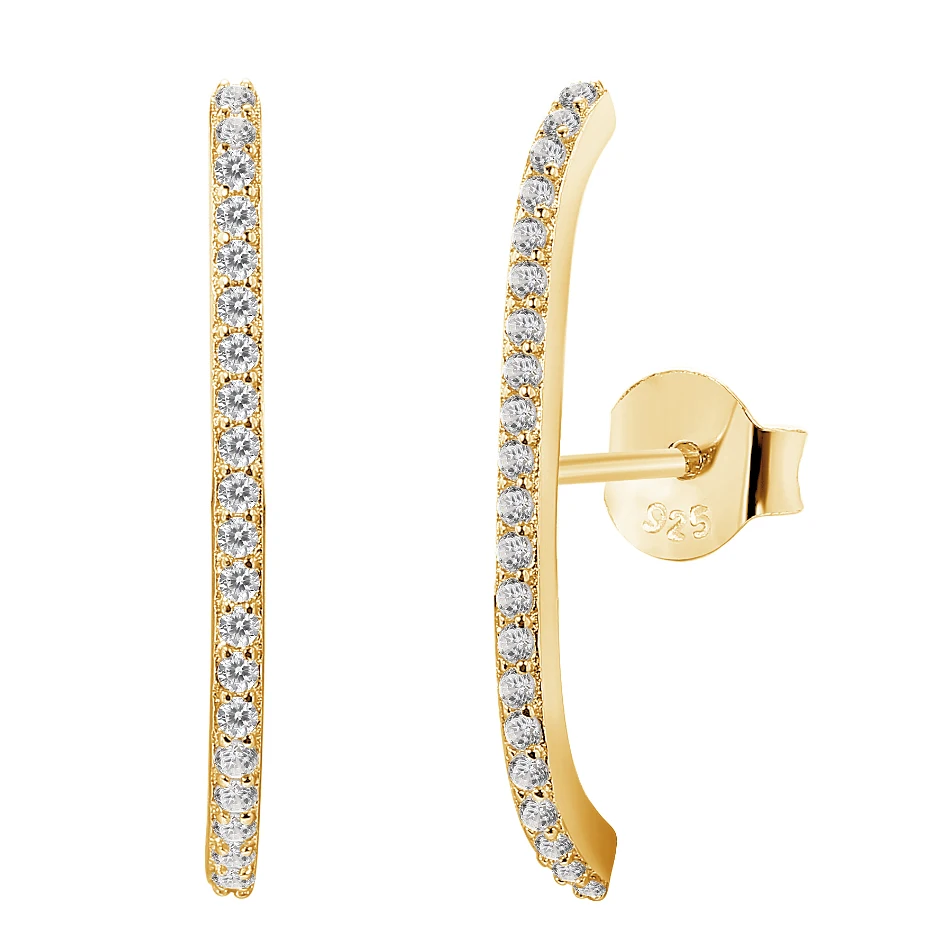 

Silver Earrings Jewelry 925 Sterling Silver Wholesale 18K Gold Plated Cubic Zircon Long Cuff Stud Earrings For Women