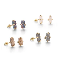 

fashion 925 silver needle prong setting crafts jewelry natural druzy stone rectangle butterfly back stud crystal earrings