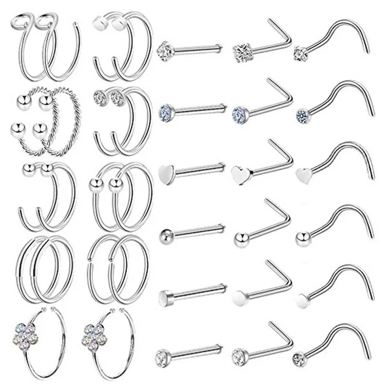 

no piercing nose ring stainless steel non piercing pungent clip combo set nose stud chane rep eye nose studs 925, As picture shows