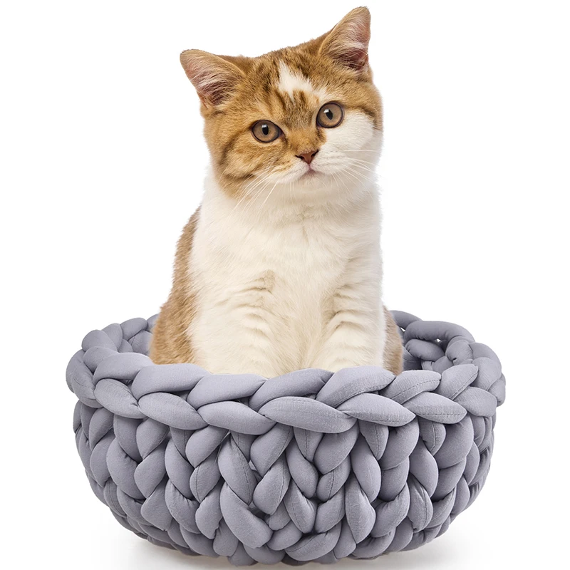 

Crochet Chunky Braid Pet Bed Hand Knit Cotton Tube Knitted Cat Cave Bedding Cat House, Picture