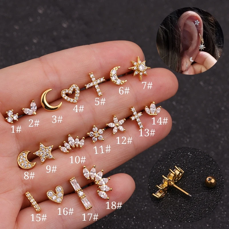 

16g Zircon Flower Cz Ear Studs Helix Piercing Cartilage Earring Conch Rook Tragus Stud Piercing Body Jewelry