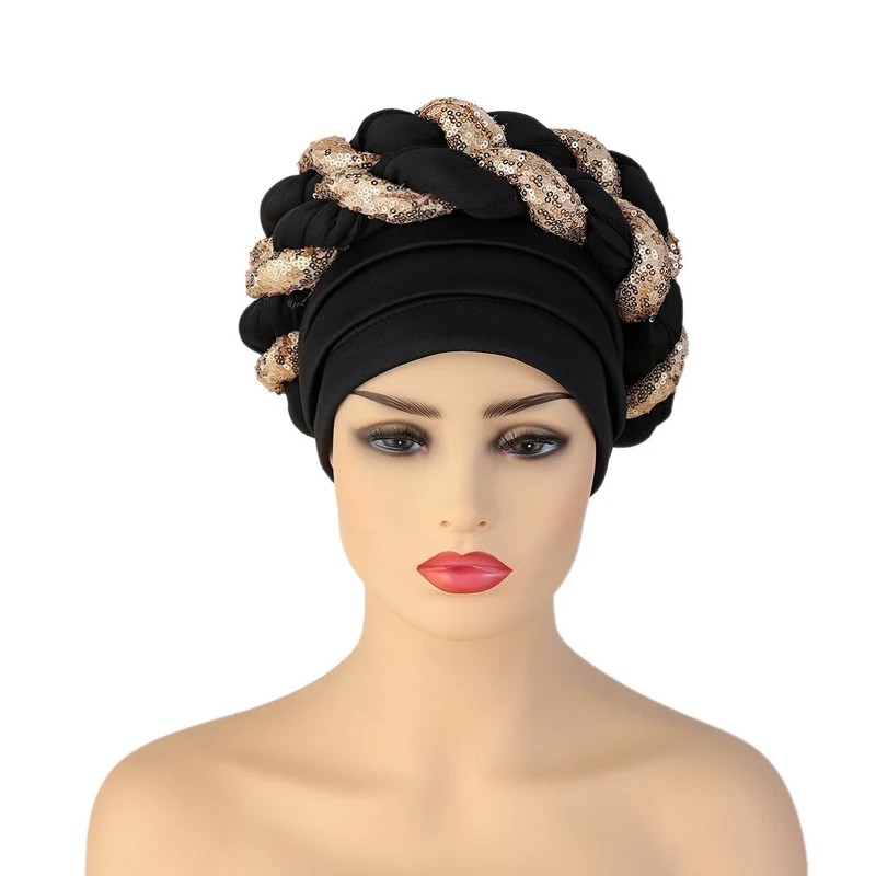 

New fashion African ready to wear auto aso oke gele headtie Nigerian high quality head wraps turbans wedding party women