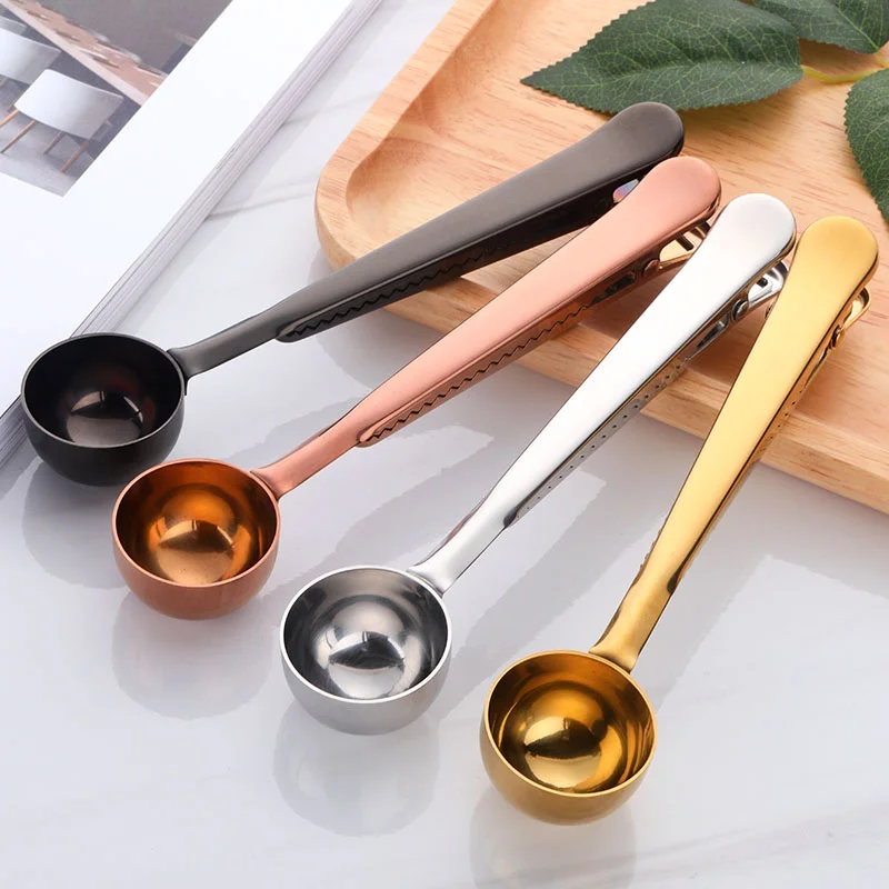 

Gadgets Tools Multifunctional Stainless Steel Tea Coffee Measuring Scoop With Bag Clip Sealing Coffee Spoon, Gold/black/silver/rose gold/rainbow