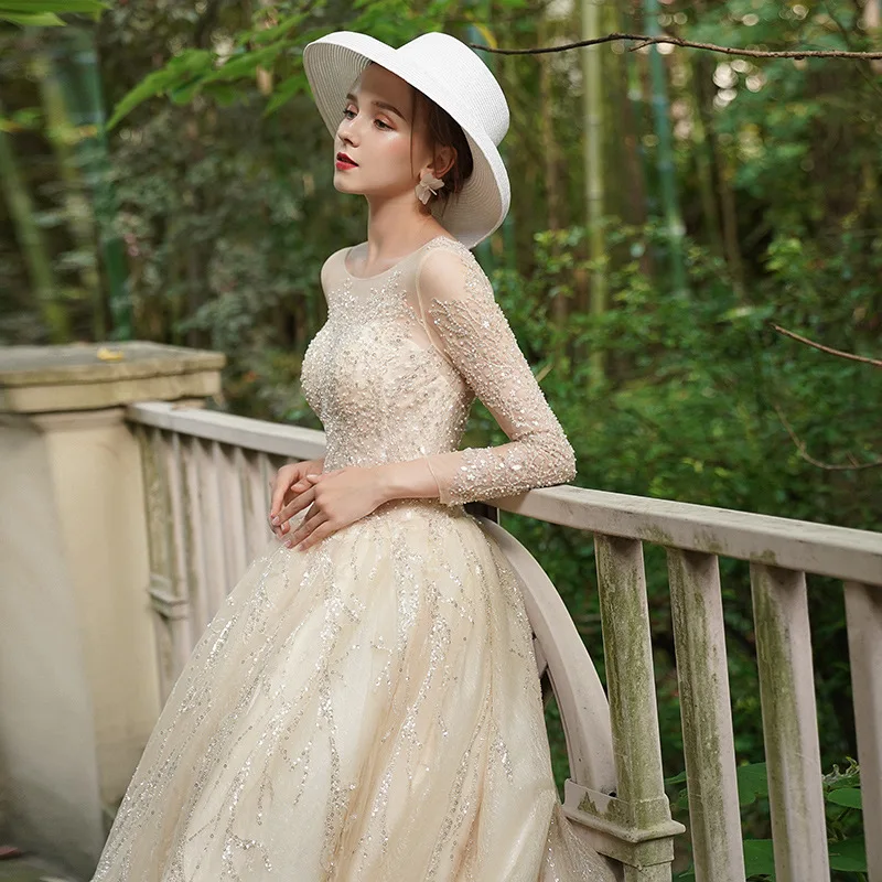 

Maternity wedding dress 2021 new bride long-sleeved forest super fairy dream princess dignified starry sky dress