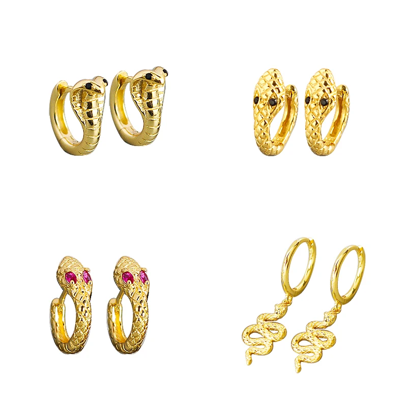 

Wholesale Bulk Crystal 2021 Chunky Snake Stud Gold Textured Hoop Earrings