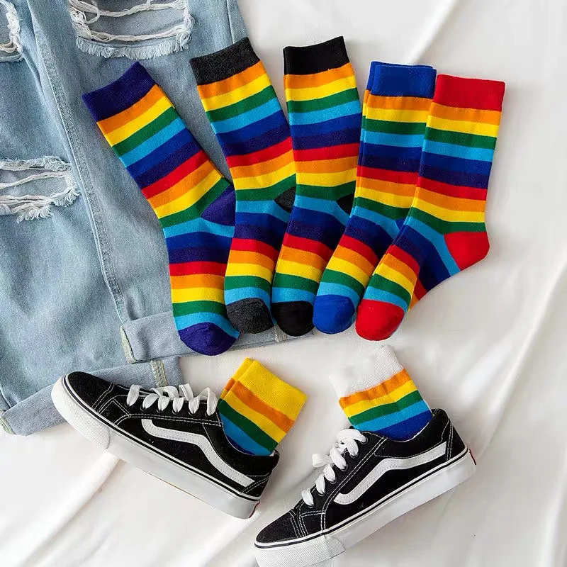 Rainbow Socks Femme Homme Chaussettes Hautes Colorées en Coton