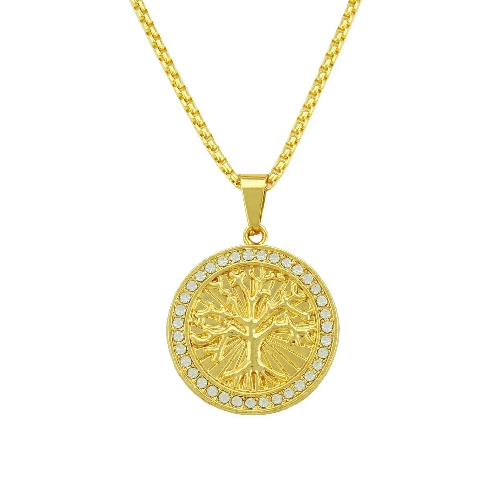 

European and American Medallion Tree of Life Jewelry Hip hop Alloy Pendant Necklace