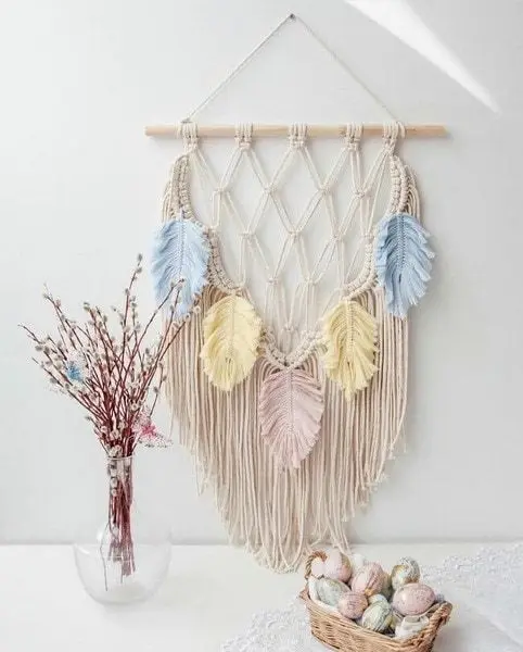 

Artilady Bohemian Leaf Woven Tapestry Cotton Handmade Macrame Tapestries Wall Art Wall Decor Nursery Decor Kids Room Decoration, Beige